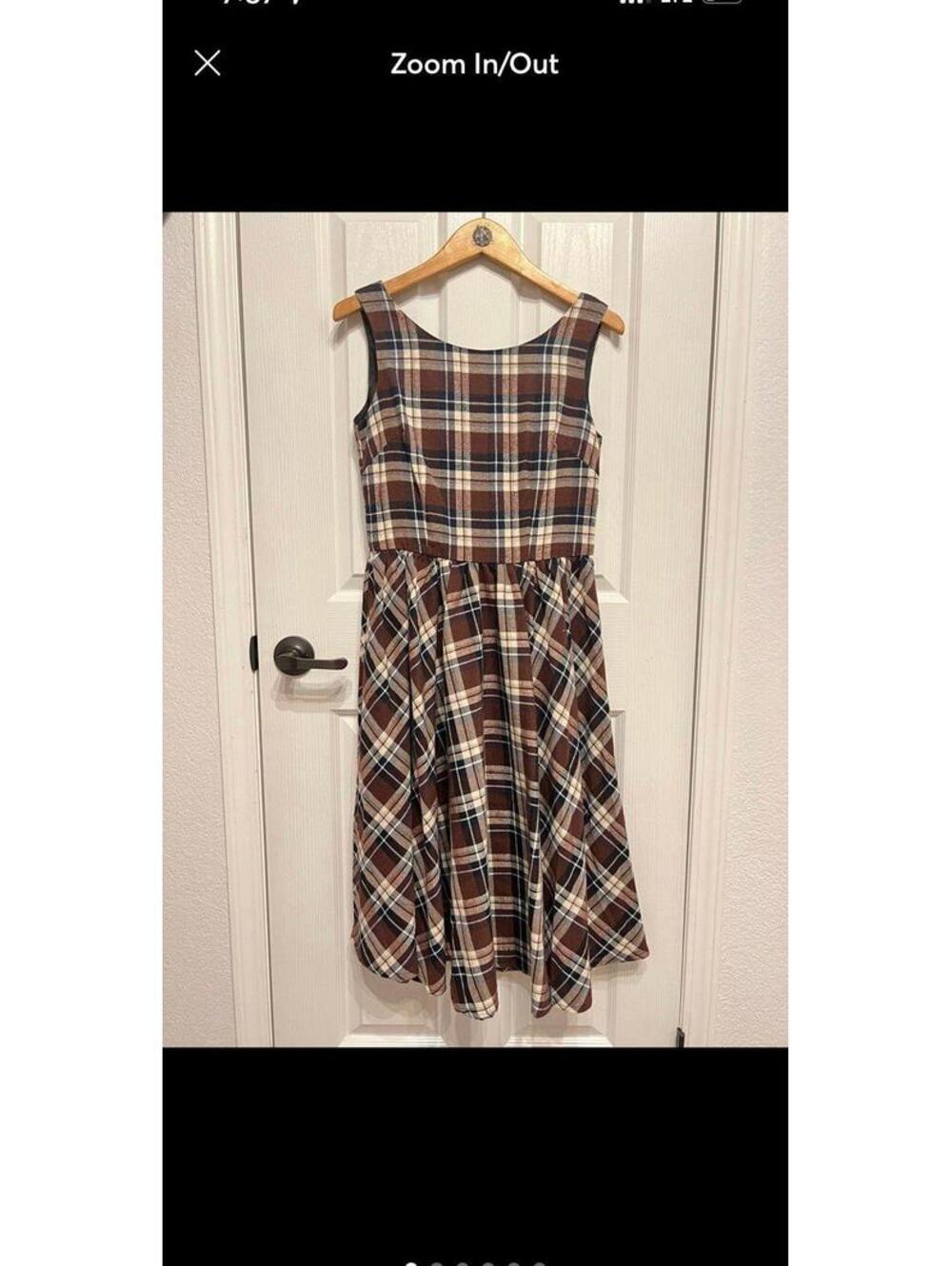 Plaid Sleeveless A-Line Dress with V-Neck Back